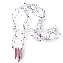 Mode lange häkeln Perlen rosa Druzy Kristall Halskette